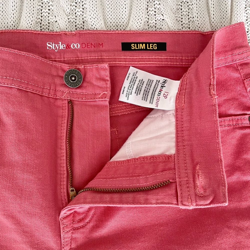 Style & Co Coral Pink High Rise Slim Leg Jeans Size 12P - Picture 8 of 11